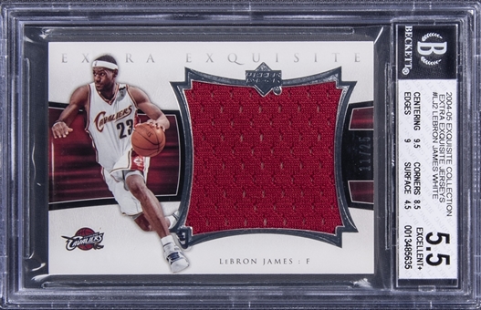 2004-05 UD "Exquisite Collection" Extra Exquisite Jersey #EE-LJ2 LeBron James Jersey Card (#11/25) - BGS EX+ 5.5
